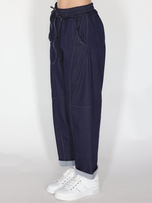Pantalone in chambray gamba larga