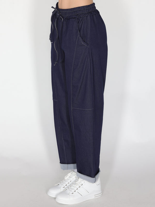 Pantalone in chambray gamba larga