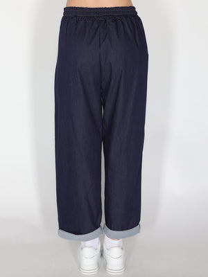Pantalone in chambray gamba larga