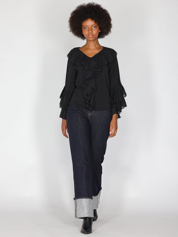 Jeans a palazzo risvolto strass