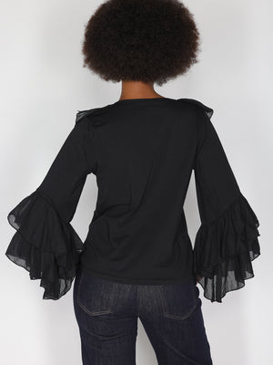 Maglia V in cotone con rouches