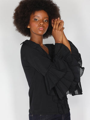 Maglia V in cotone con rouches
