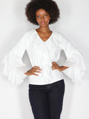 Maglia V in cotone con rouches
