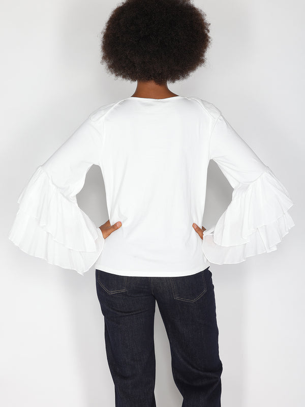 Maglia V in cotone con rouches