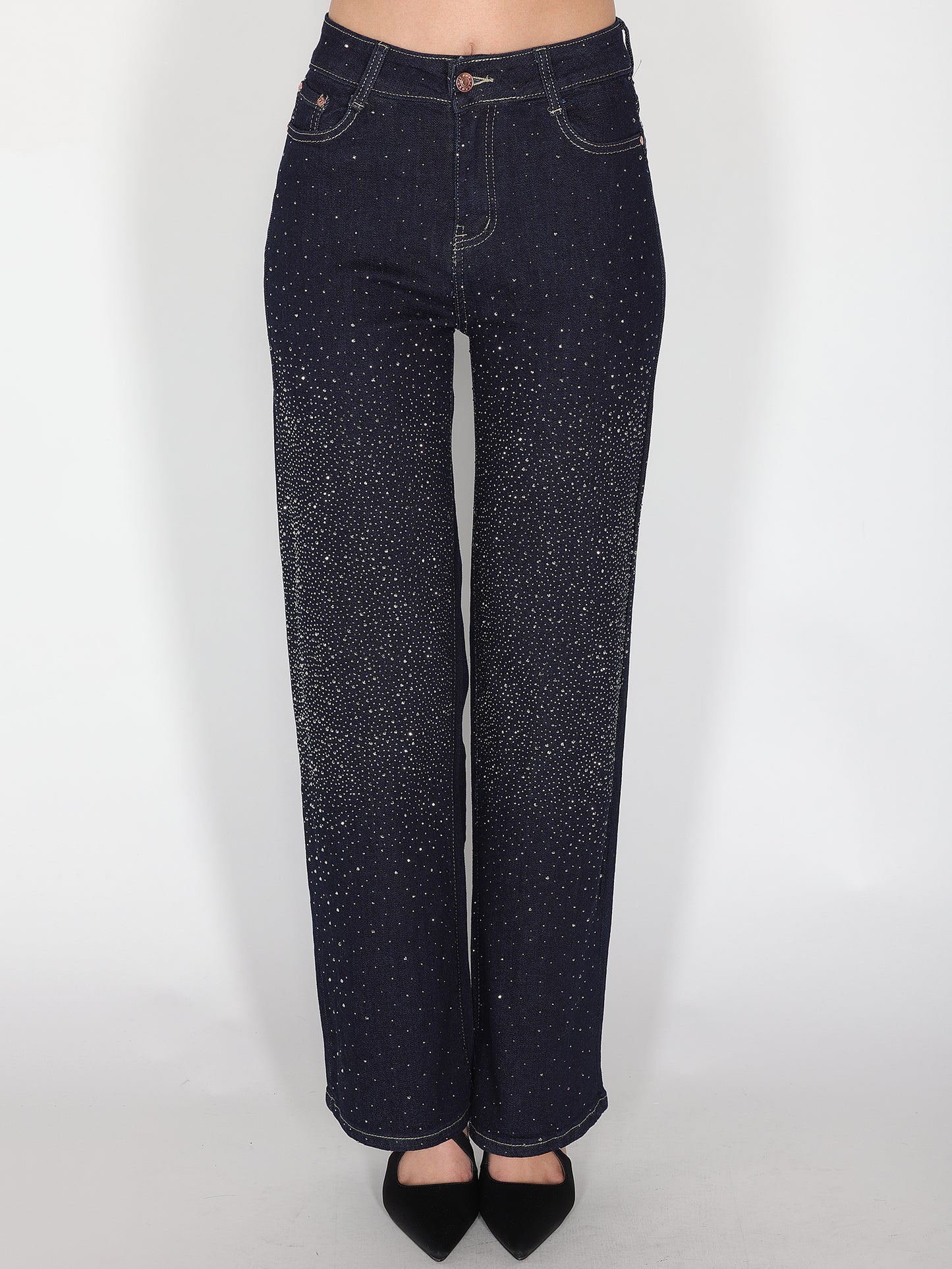 Jeans a palazzo con strass frontali