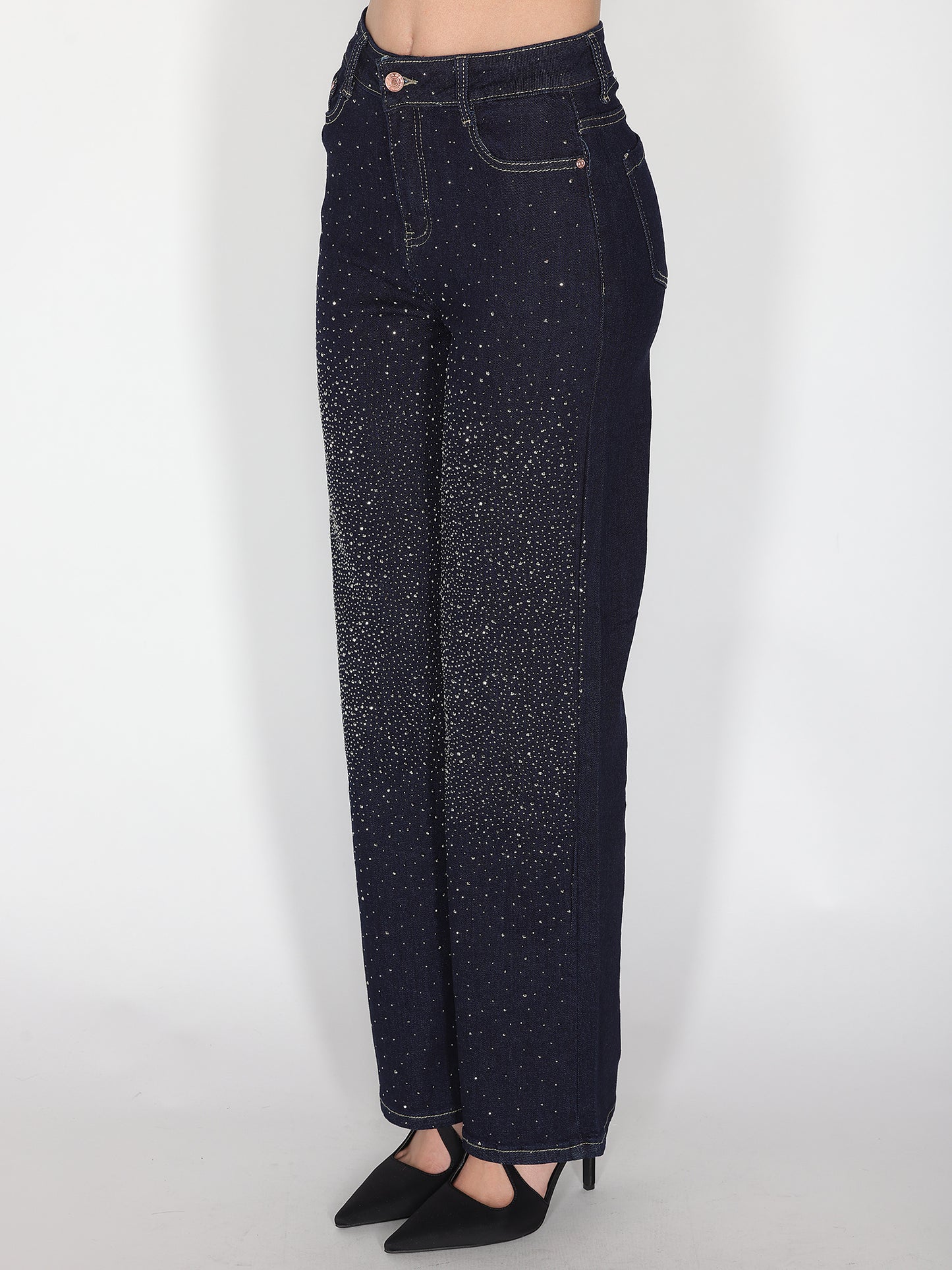 Jeans a palazzo con strass frontali