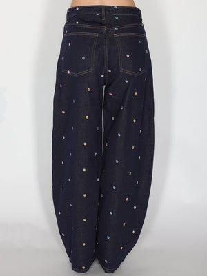 Jeans gamba larga ricamo fiori