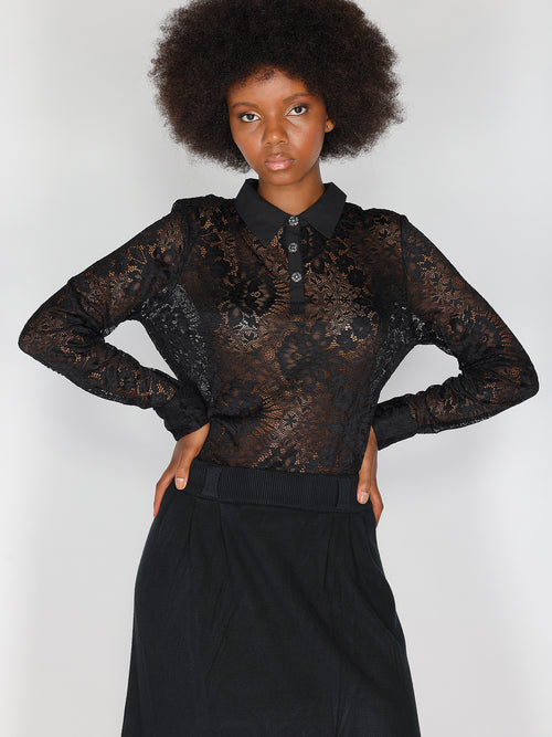 Maglia in pizzo con collo a camicia