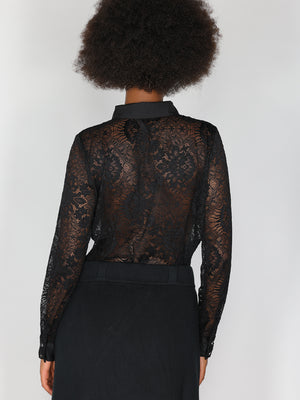 Maglia in pizzo con collo a camicia