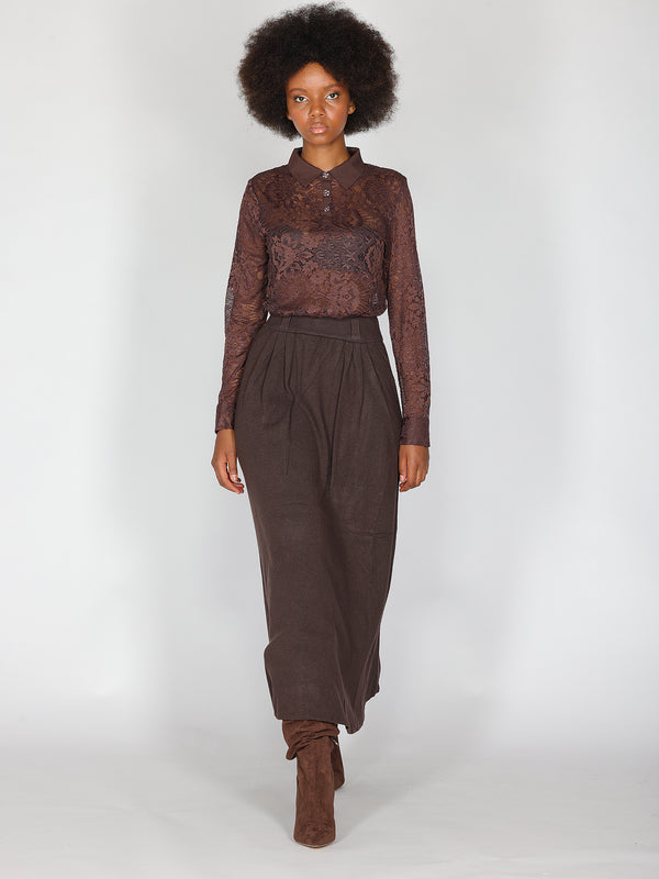 Maglia in pizzo con collo a camicia