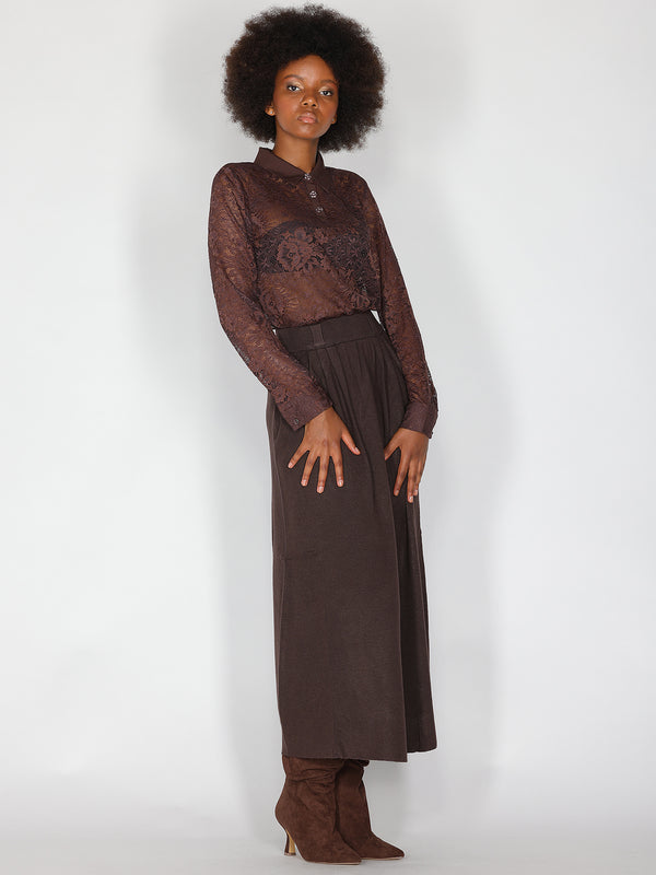 Maglia in pizzo con collo a camicia