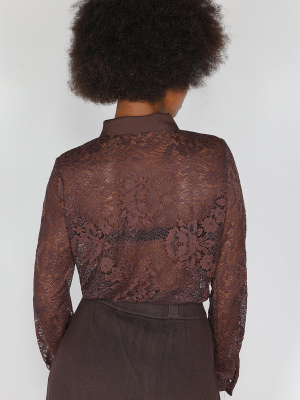 Maglia in pizzo con collo a camicia