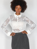 Maglia in pizzo con collo a camicia