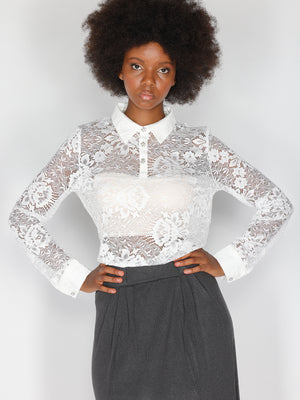 Maglia in pizzo con collo a camicia