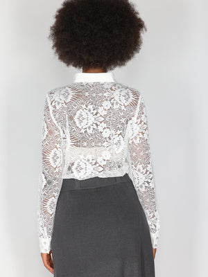 Maglia in pizzo con collo a camicia
