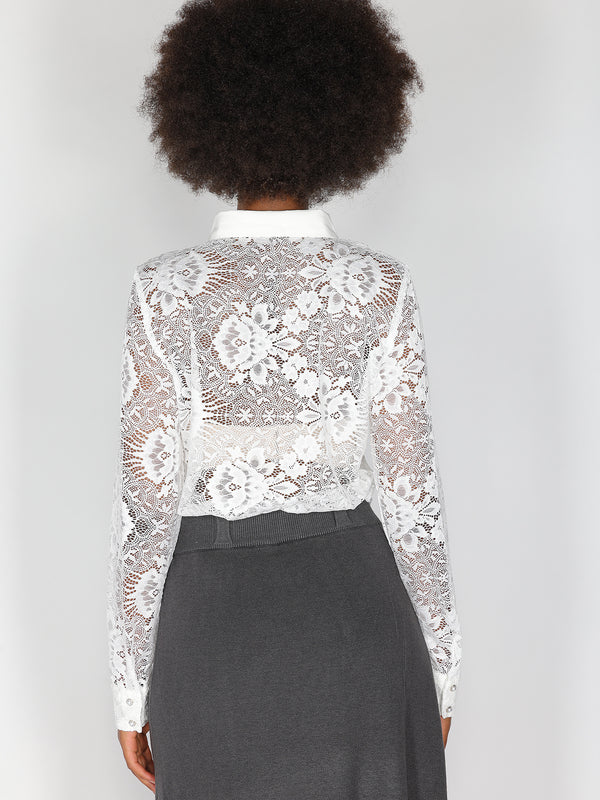 Maglia in pizzo con collo a camicia