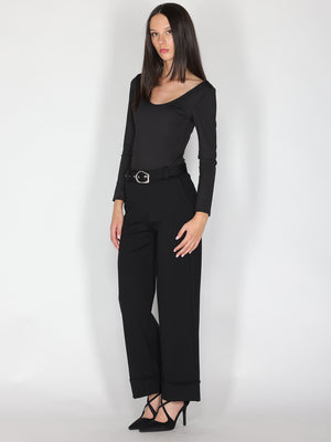 Pantalone palazzo con risvolto