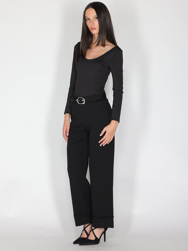 Pantalone palazzo con risvolto