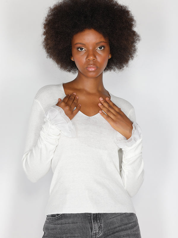 Maglia V con tulle