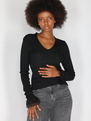 Maglia V con tulle