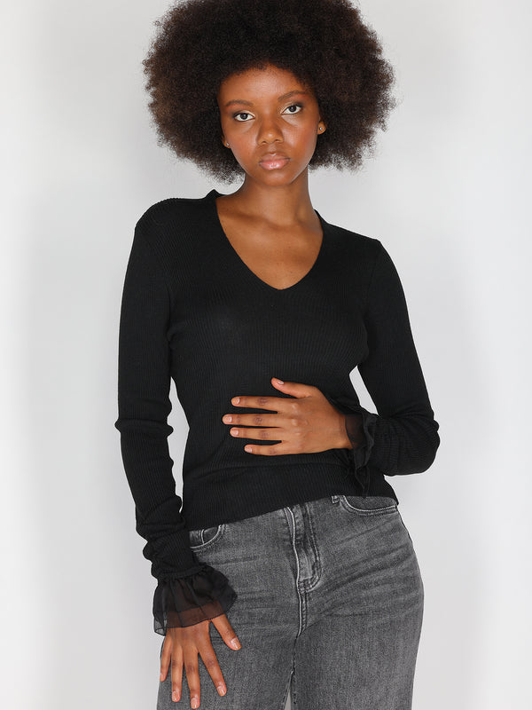 Maglia V con tulle