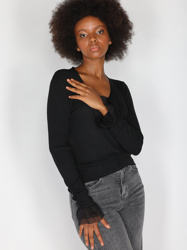 Maglia V con tulle