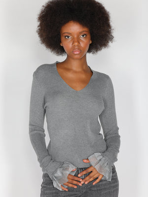 Maglia V con tulle