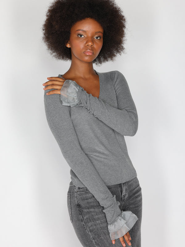 Maglia V con tulle