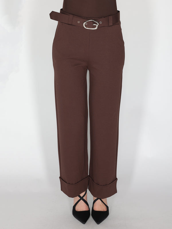 Pantalone palazzo con risvolto