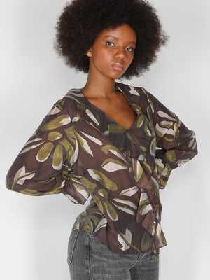 Maglia in fantasia con collo balze