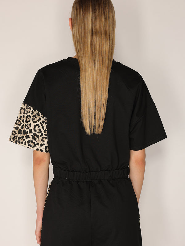 T-shirt e shorts in cotone leopardato