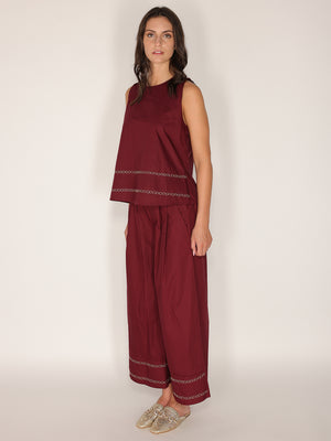 Pantalone in cotone con fondo ricamato