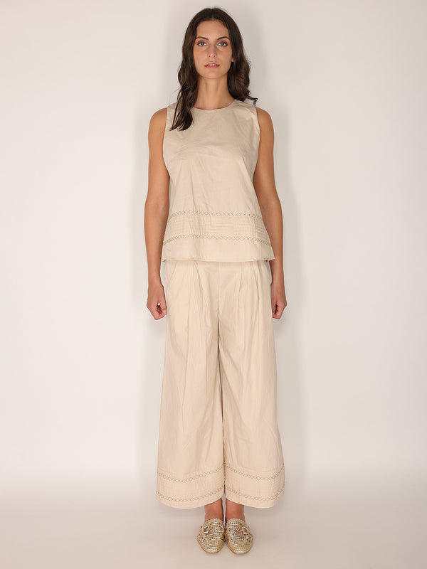 Pantalone in cotone con fondo ricamato