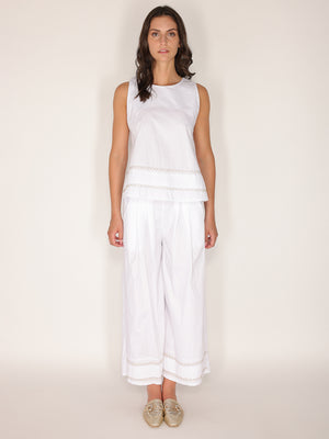 Pantalone in cotone con fondo ricamato