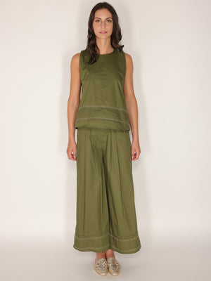 Pantalone in cotone con fondo ricamato
