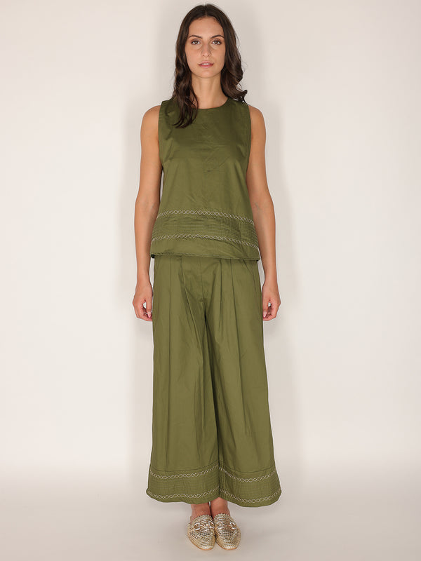 Pantalone in cotone con fondo ricamato