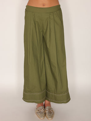 Pantalone in cotone con fondo ricamato