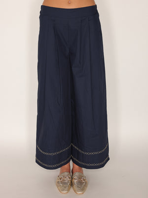 Pantalone in cotone con fondo ricamato