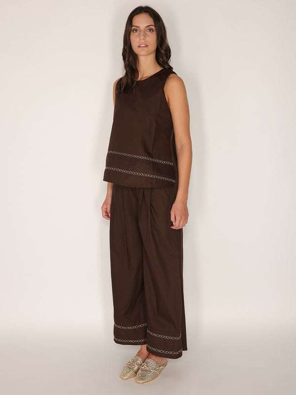 Pantalone in cotone con fondo ricamato