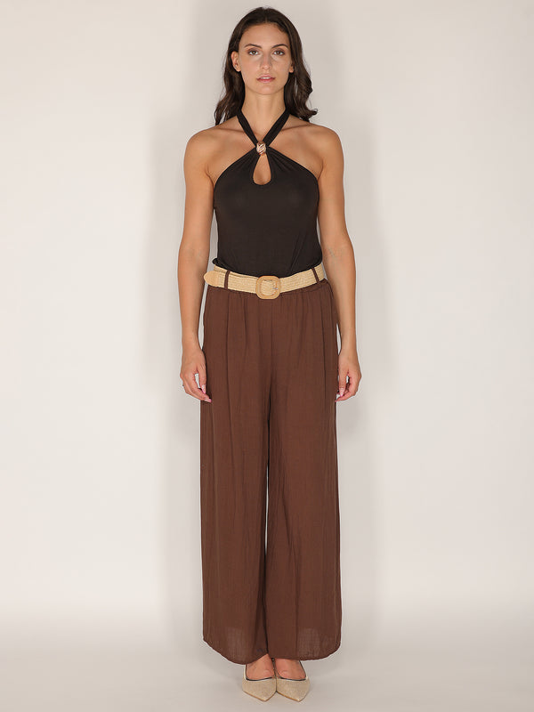Pantaloni palazzo cintura gold