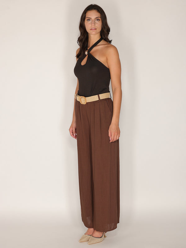 Pantaloni palazzo cintura gold