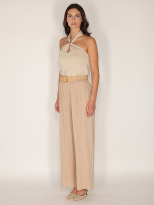 Pantaloni palazzo cintura gold