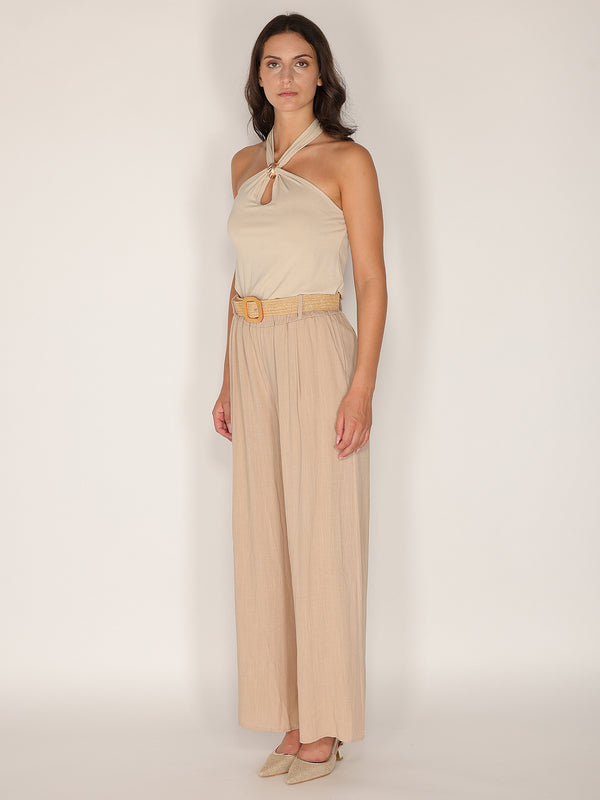 Pantaloni palazzo cintura gold