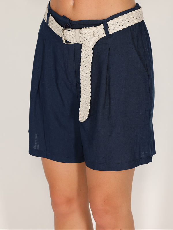 Short in lino con cintura