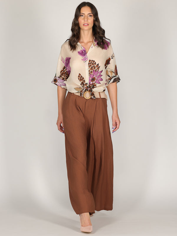 Camicia voile nodo vita in fantasia