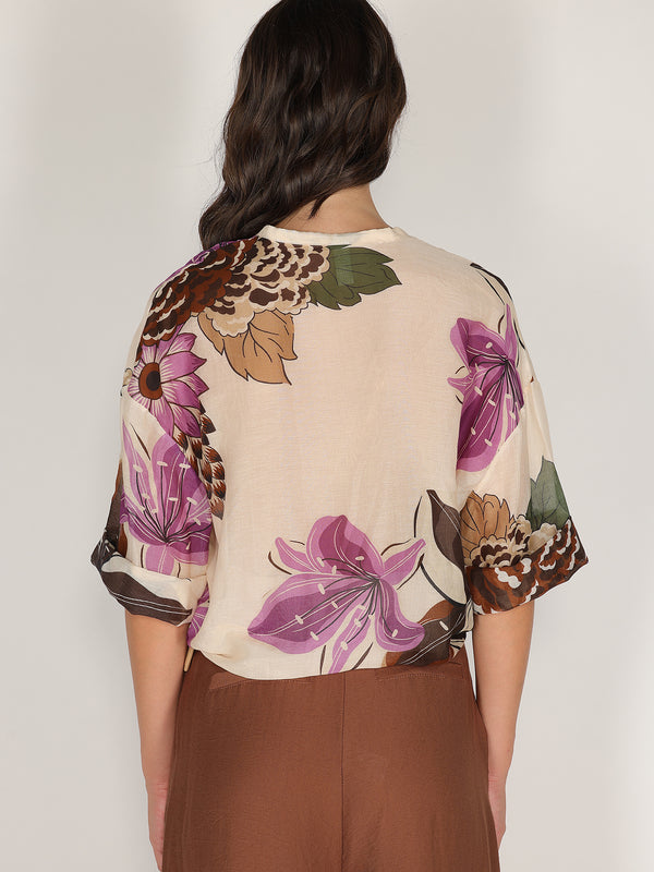 Camicia voile nodo vita in fantasia