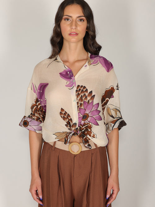 Camicia voile nodo vita in fantasia