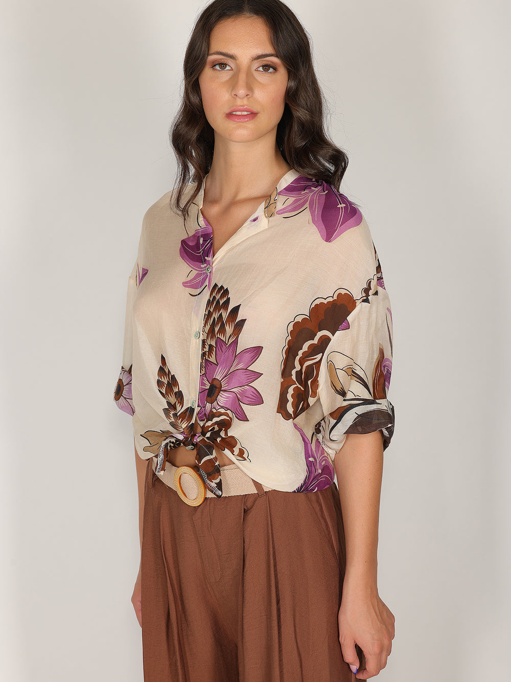 Camicia voile nodo vita in fantasia
