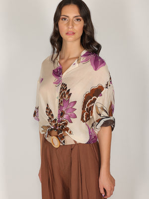 Camicia voile nodo vita in fantasia