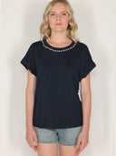 T-shirt con perle e cristalli